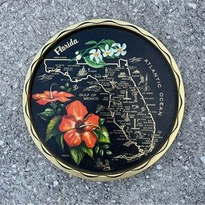 Vintage Florida Souvenir Tray Hand Painted Map Orange Blossom Advertisement